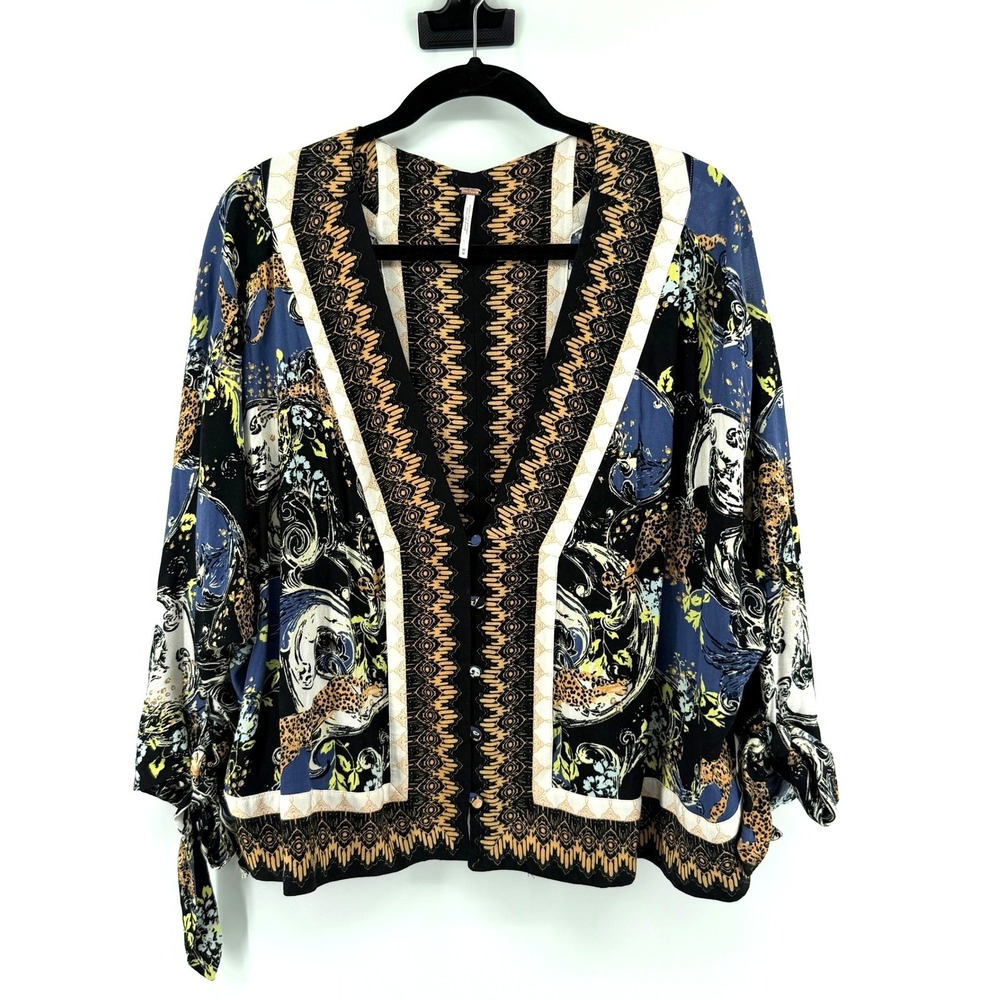 Free People Catch Me if You Can Mixed Print M Women Boho Festival‎ Button Up